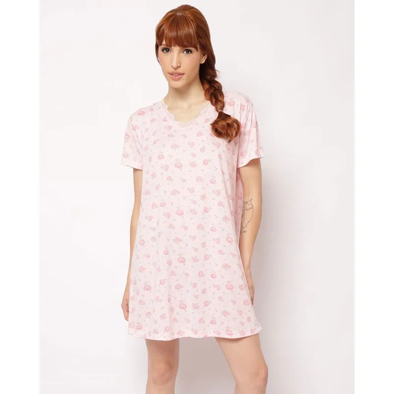 Camisola Feminina Curta Decote V com Estampa Floral Rosa P