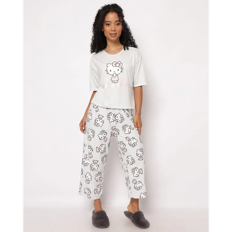 Pijama Feminino Pantacourt Peach Hello Kitty Azul G