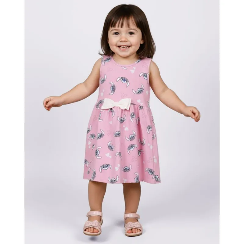 Vestido Bebê Curto Algodão Disney Stitch Estampado Rosa 3