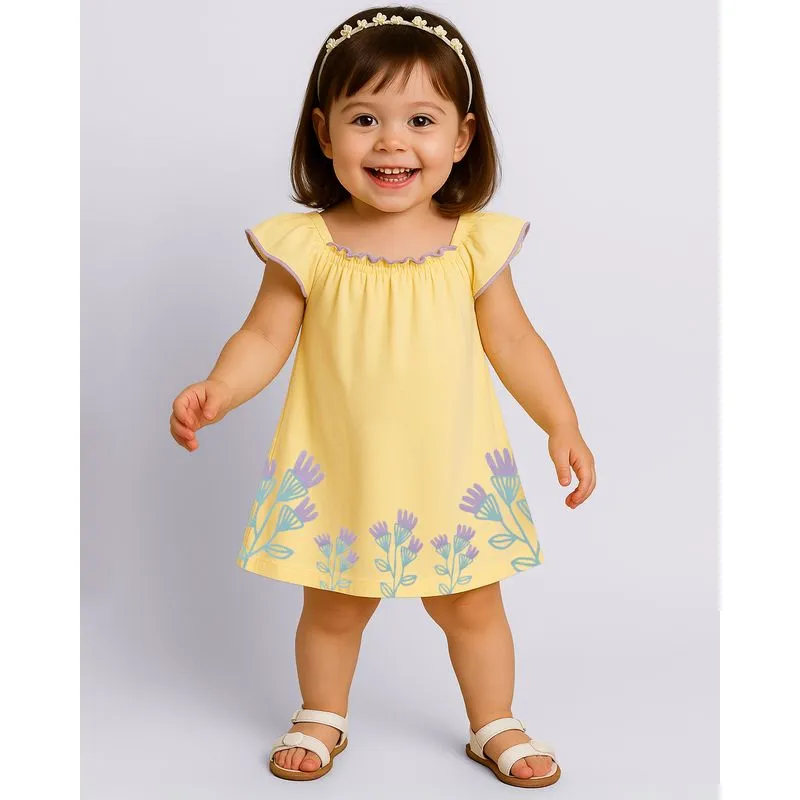 Vestido Bebê Curto com Estampa Glitter Frufru Amarelo 2