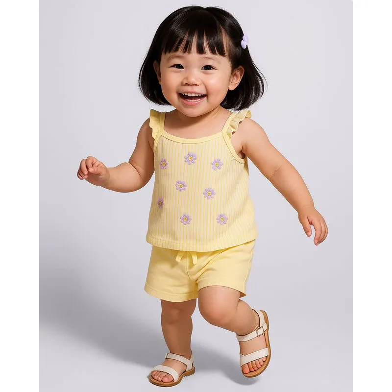 Conjunto Bebê Curto com Estampa Listrada e Florzinhas Branco 2