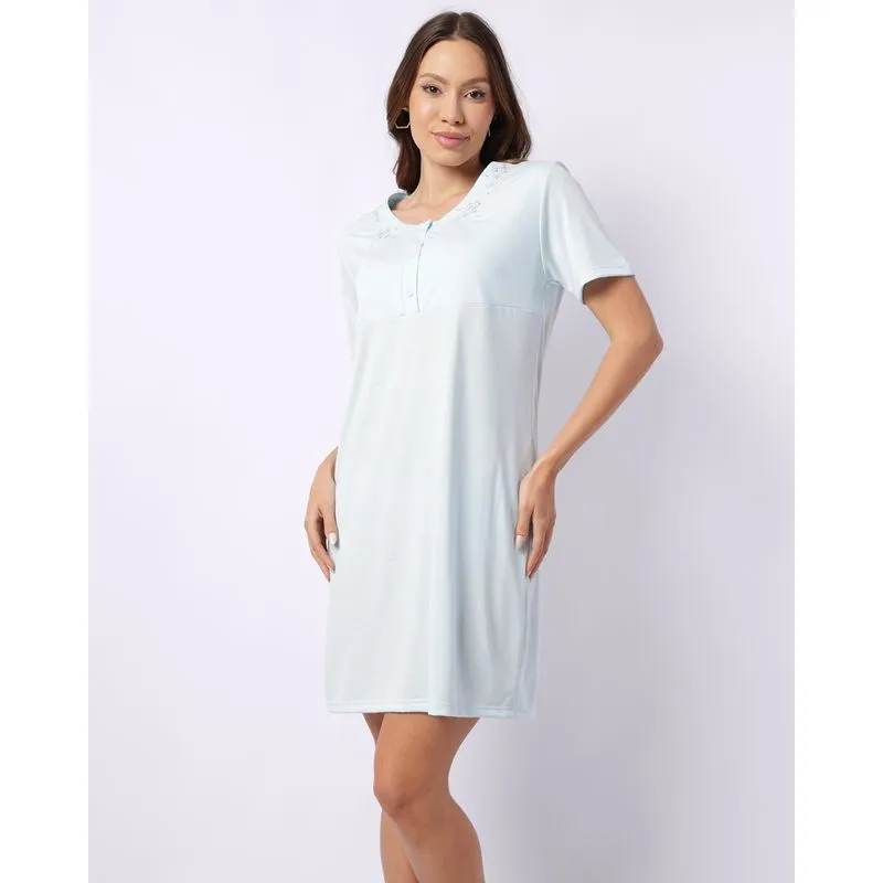 Camisola Feminina Curta com Bordado Botões Azul P