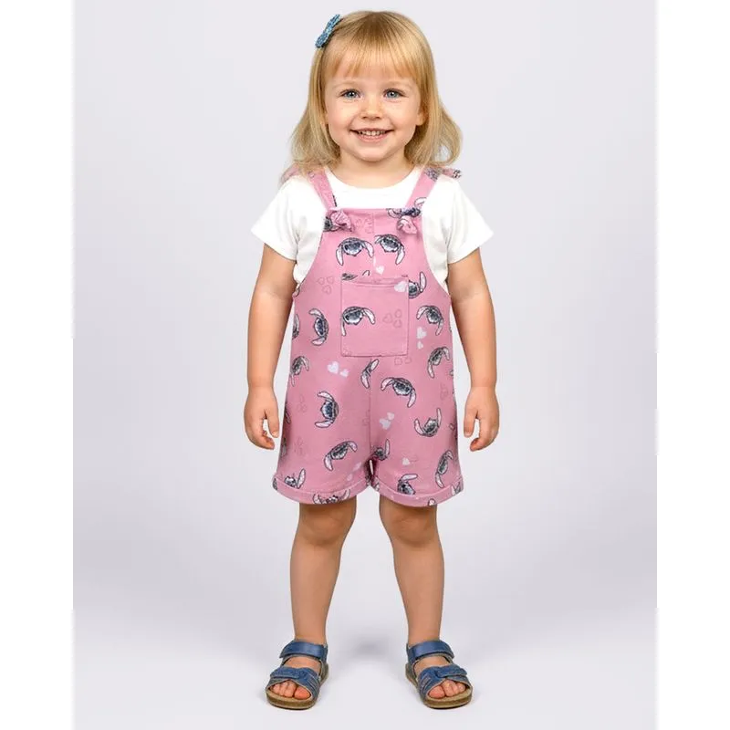 Conjunto Jardineira Bebê Moletinho Disney Stitch Rosa 2