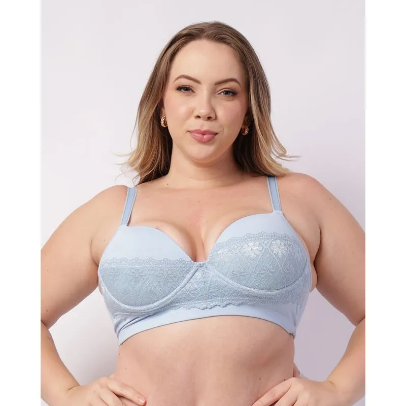 Sutiã Plus Size Feminino Poliamida com Base Bojo e Renda Azul 48