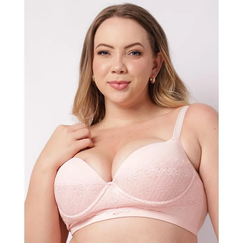 Sutiã Plus Size Feminino Poliamida com Base Bojo e Renda Rosa 50