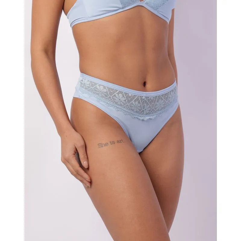Calcinha Feminina Fio Duplo Poliamida Renda Azul GG