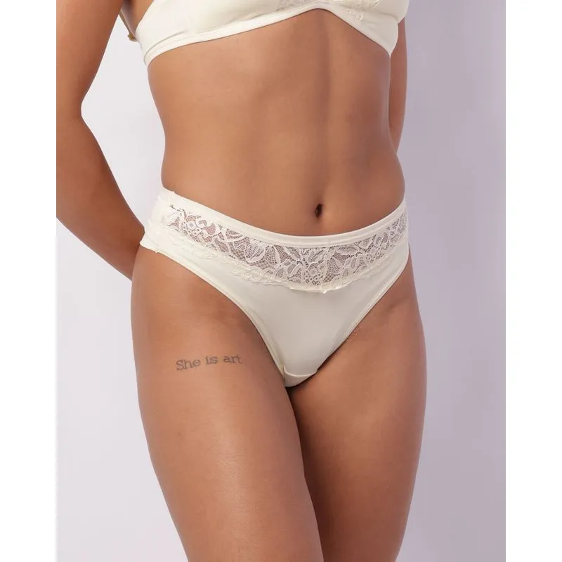 Calcinha Feminina Fio Duplo Poliamida Renda Off White M