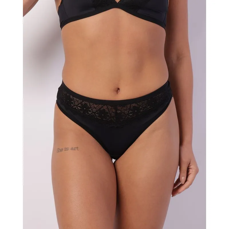 Calcinha Feminina Fio Duplo Poliamida Renda Preta GG