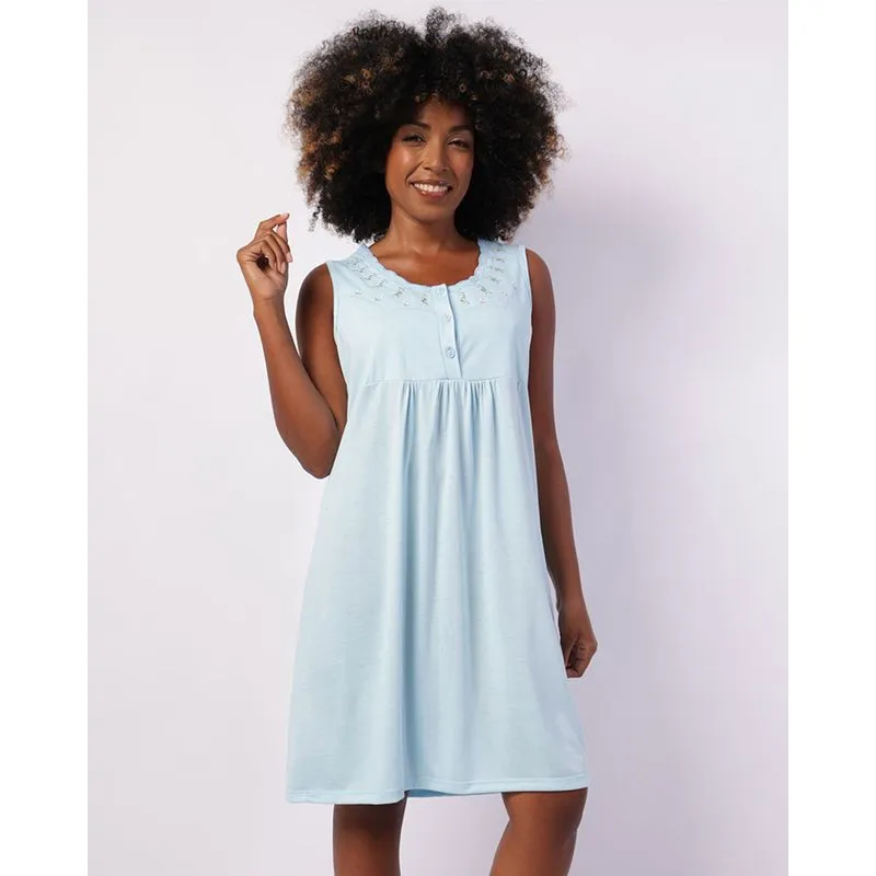 Camisola Feminina Curta Regata com Bordado Botões Azul G
