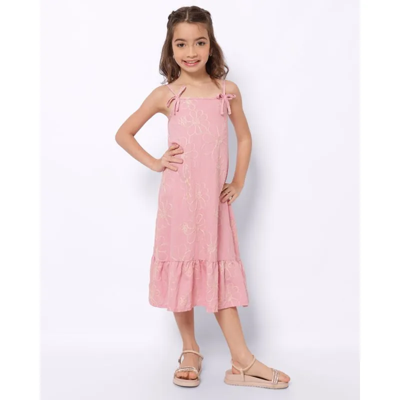 Vestido Infantil Curto Berry & Co. Viscose Bordado Flores Rosa 4