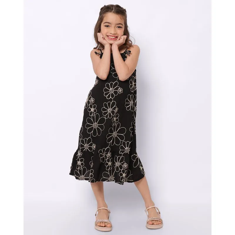 Vestido Infantil Curto Berry & Co. Viscose Bordado Flores Preto 4