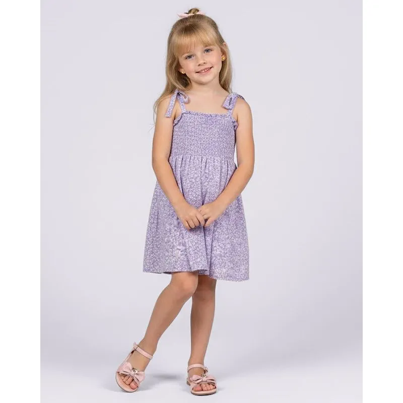 Vestido Infantil Curto Berry & Co. Viscose Estampa Flores Lilás 12