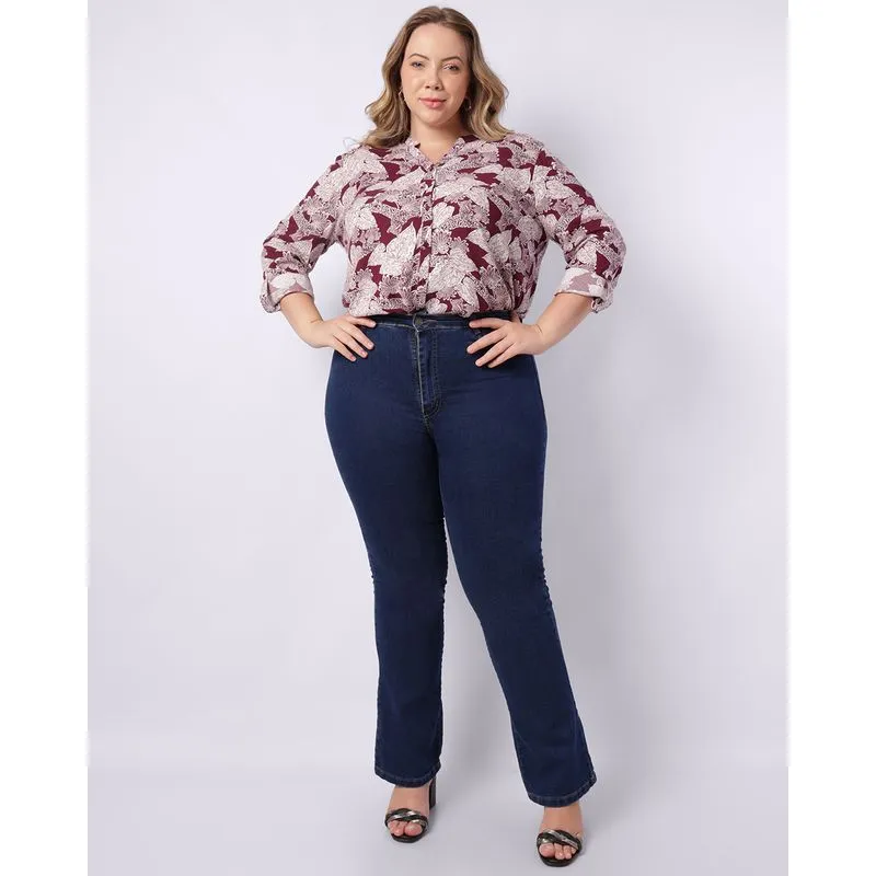 Calça Jeans Plus Size Feminina Sawary Bootcut com Bolsos Azul 48