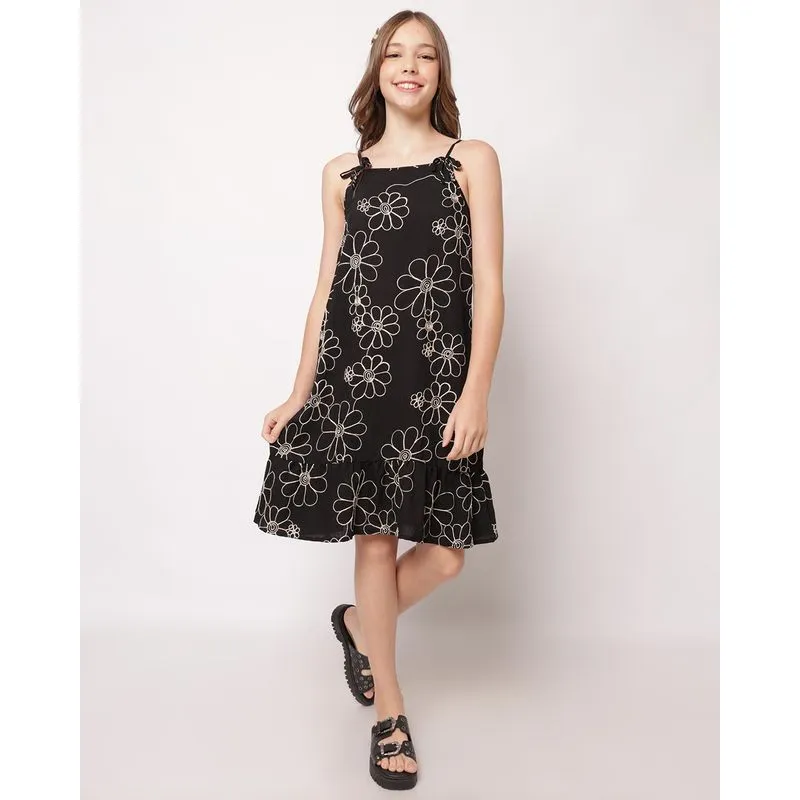 Vestido Juvenil Curto Berry & Co. Estampado com Alcinha Preto 16