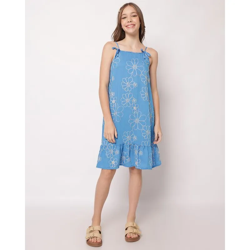 Vestido Juvenil Curto Berry & Co. Estampado com Alcinhas Azul 12