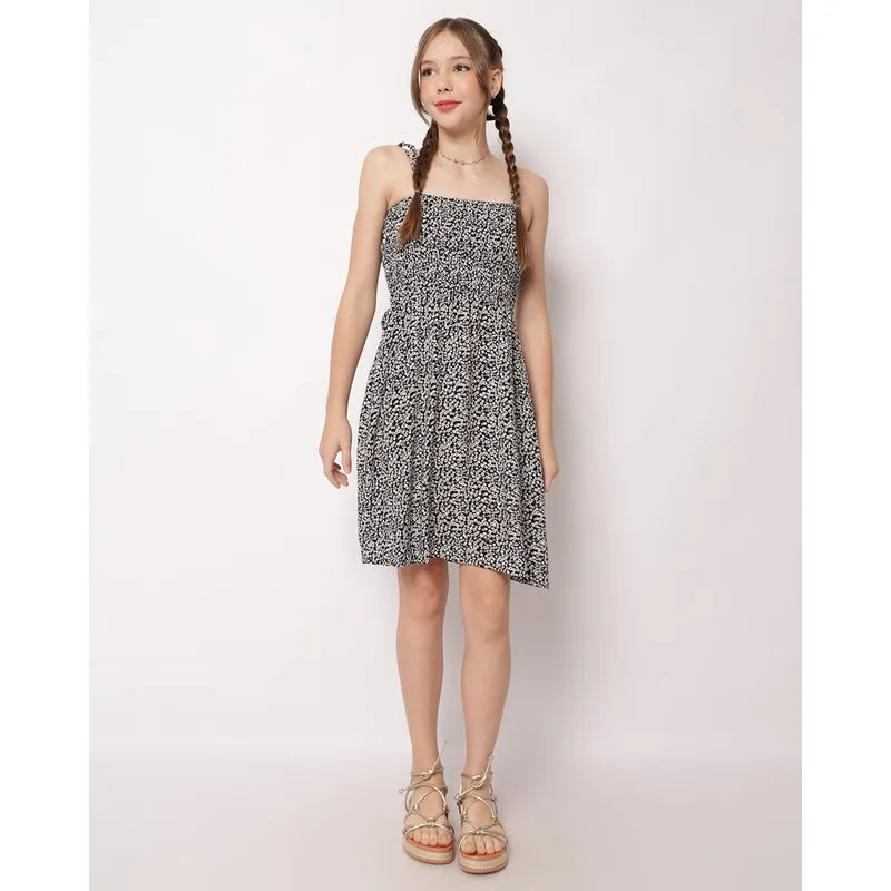 Vestido Juvenil Curto Viscose Berry & Co. Estampado Preto 12