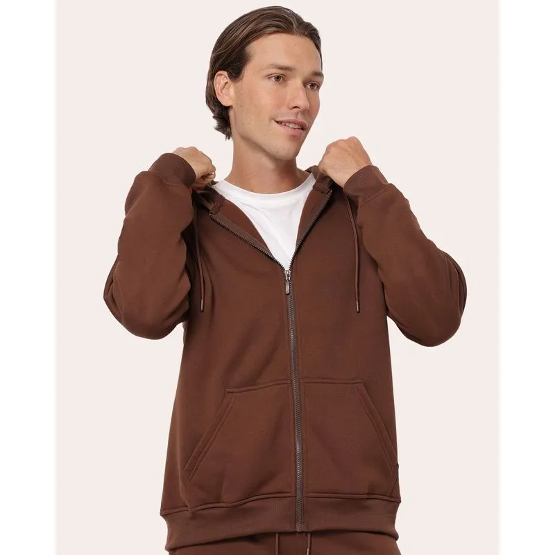 Jaqueta Moletom Masculina Básica com Capuz Marrom M