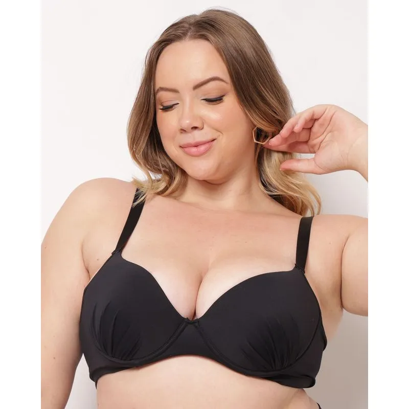 Sutiã Plus Size Feminino com Base e Bojo Drapeado Preto 52