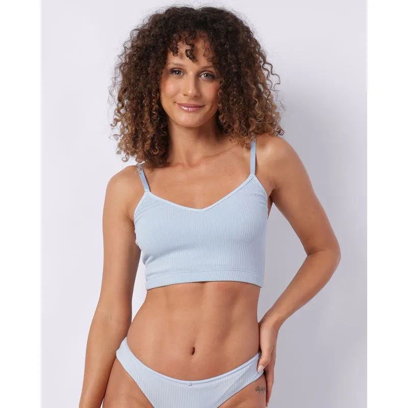 Sutiã Feminino Top Canelado sem Bojo Azul P