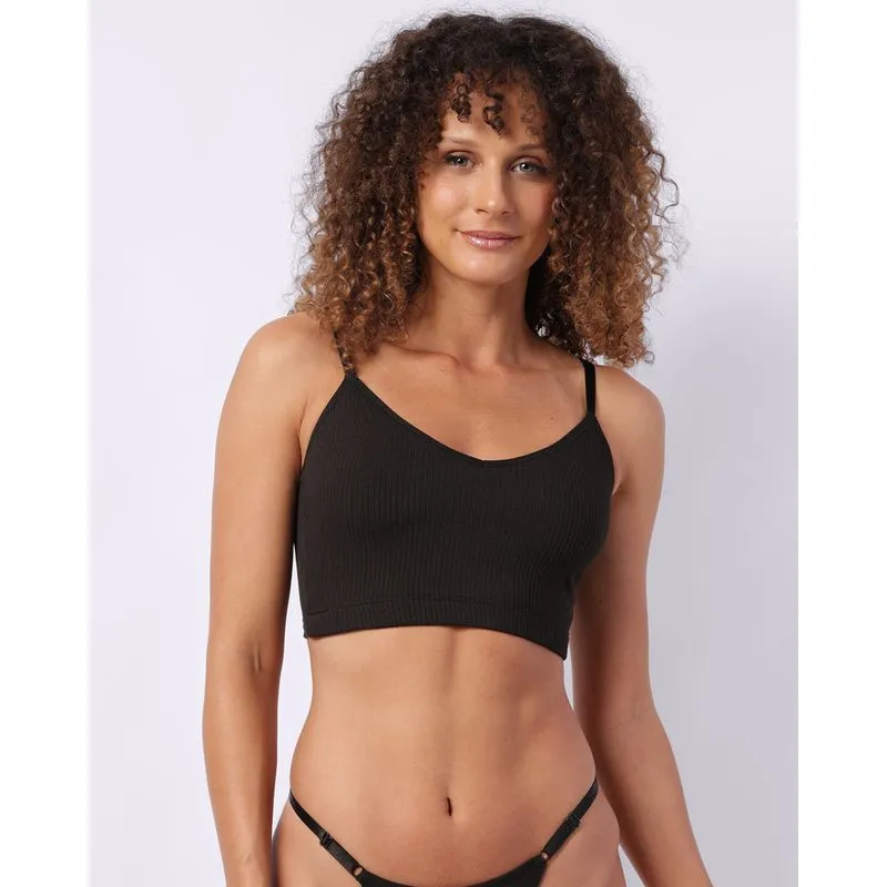 Sutiã Feminino Top Canelado sem Bojo Preto GG