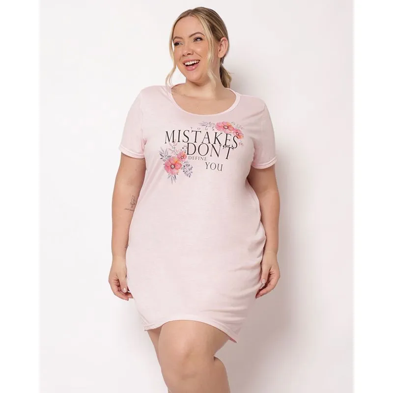 Camisola Plus Size Feminina Curta com Estampa Floral Rosa 50