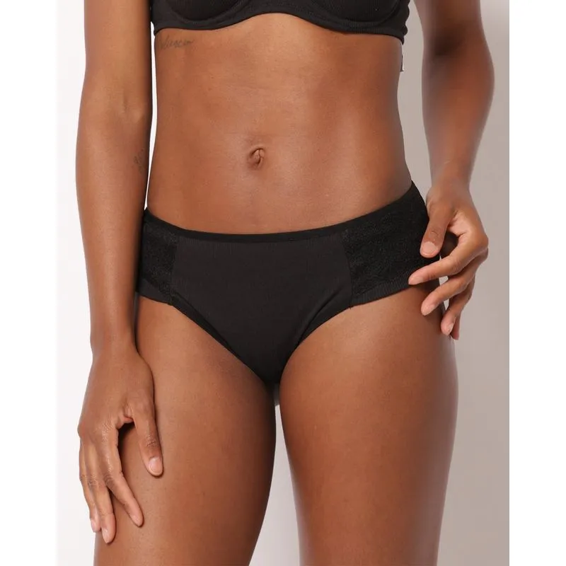Calcinha Feminina Fio Duplo Canelada com Renda Preta M
