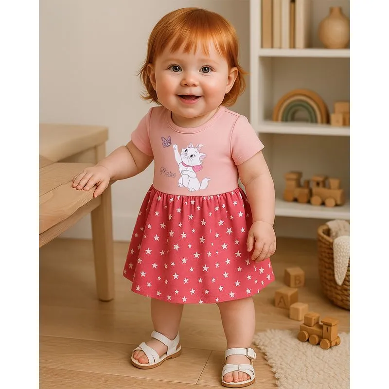 Vestido Bebê Curto Algodão Disney Marie Manga Curta Rosa M