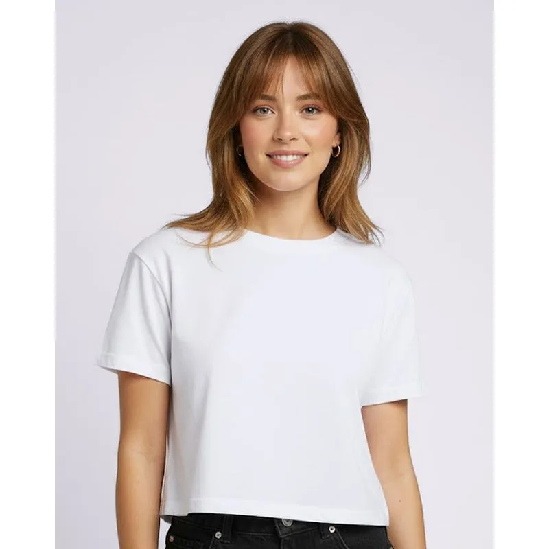 Camiseta Feminina Cropped Canelada Manga Curta Branca P