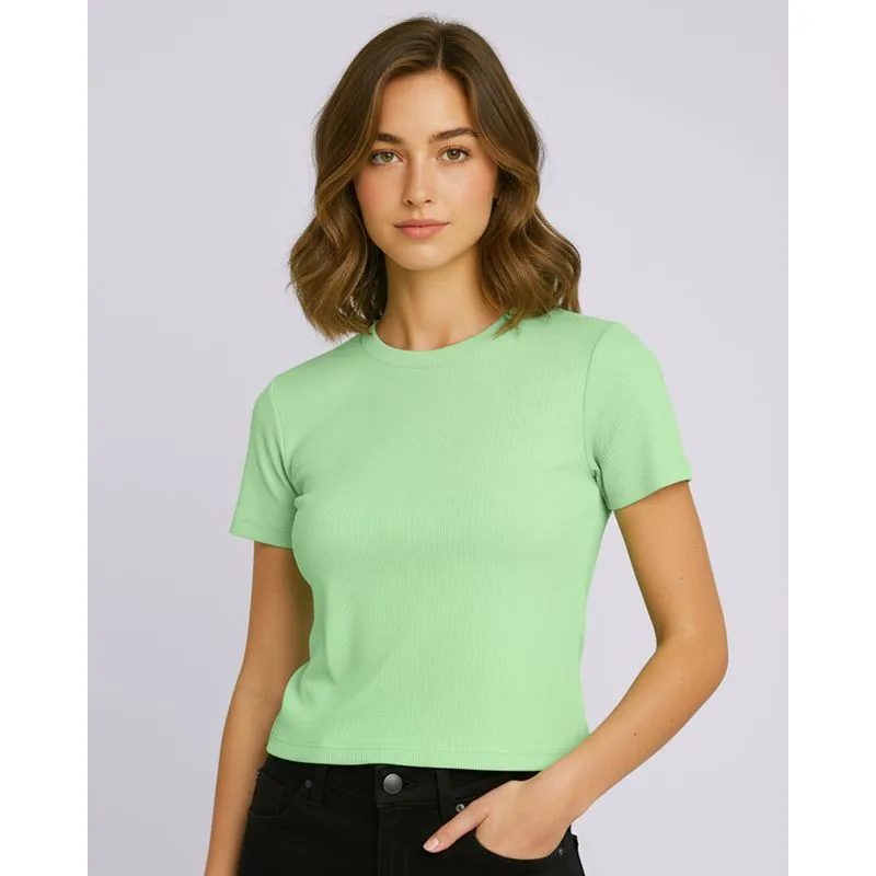 Blusa Feminina Cropped Canelada Básica Verde G