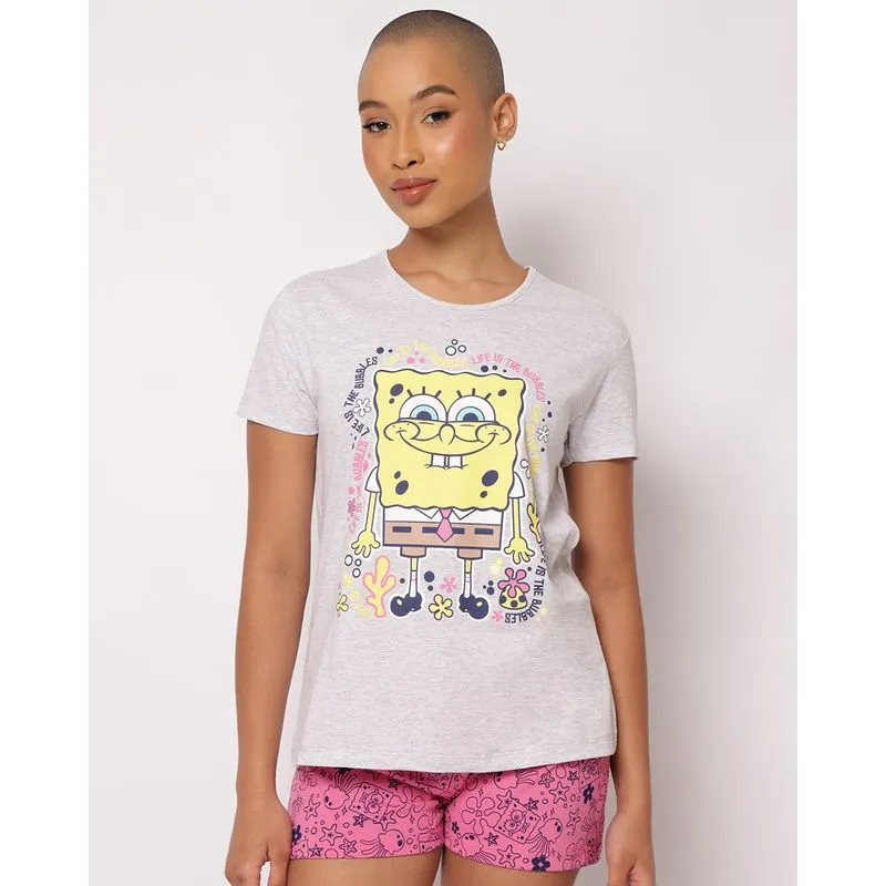 Pijama Feminino Curto Bob Esponja Cinza P