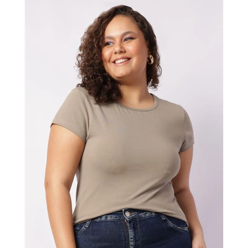 Camiseta Plus Size Feminina Algodão Básica Verde G1