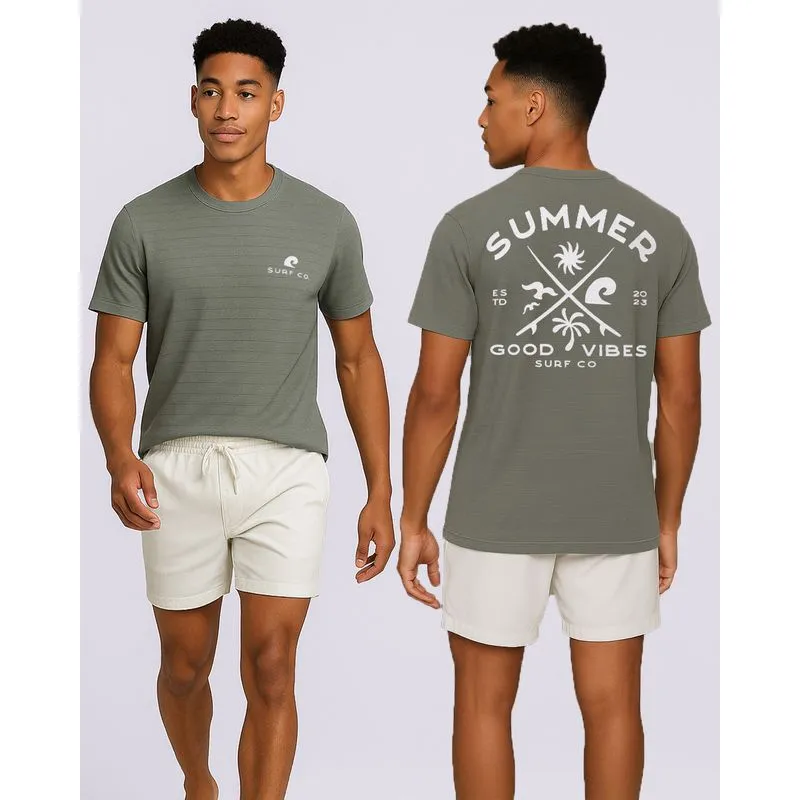 Camiseta Masculina Texturizada Estampa Frente e Costas Verde G