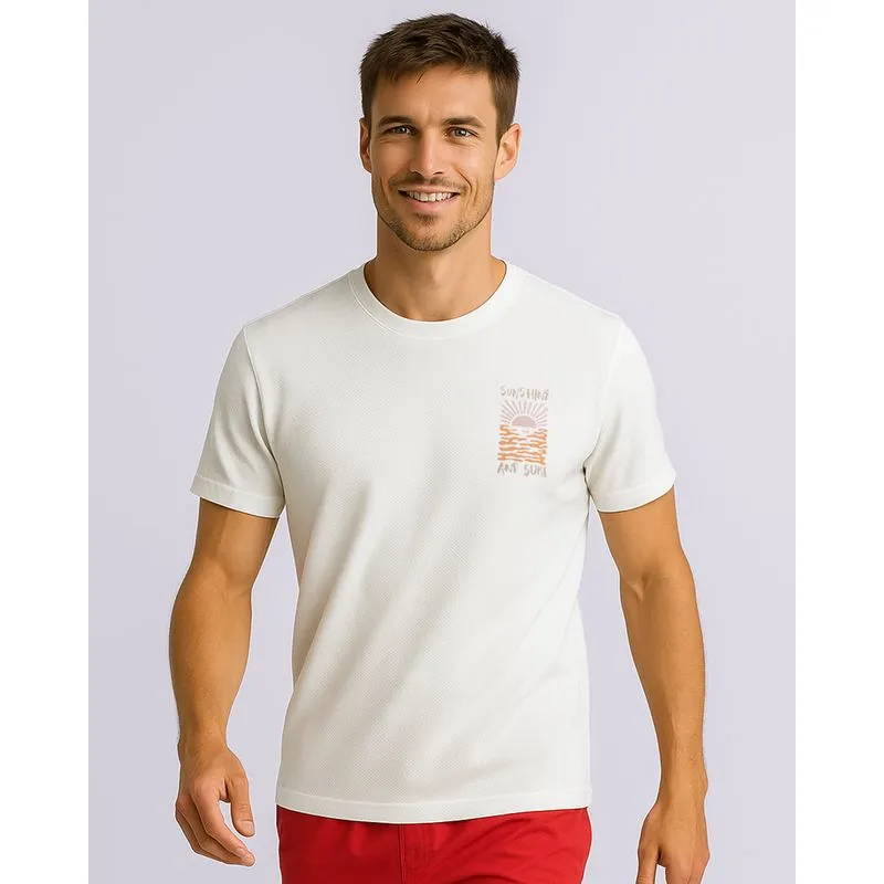 Camiseta Masculina Texturizada com Estampa Manga Curta Off White G