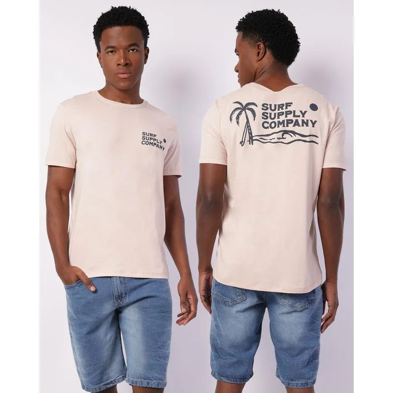 Camiseta Masculina Algodão Estampa Frente e Costas Rosa G