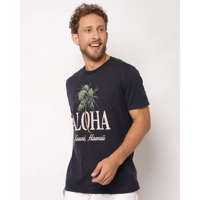 Camiseta Masculina Surf Texturizada Estampa Aloha Manga Curta Marinho G