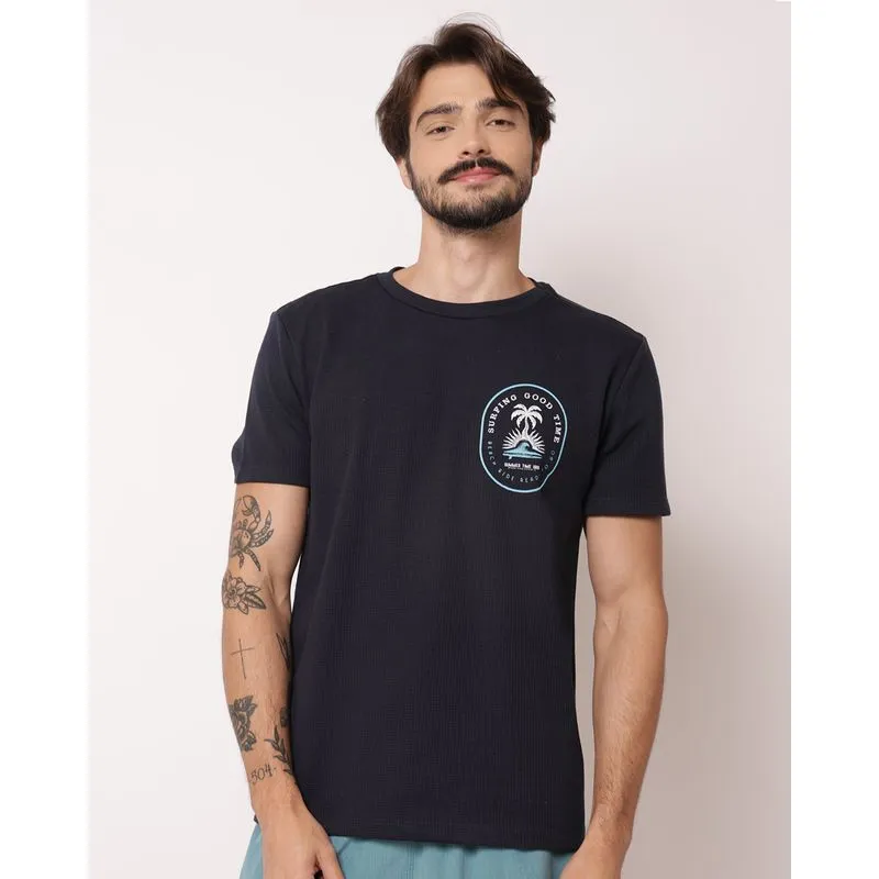 Camiseta Masculina Surf Texturizada Estampada Marinho P