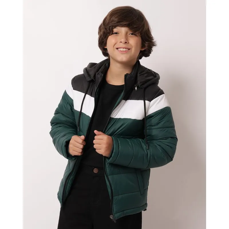 Jaqueta Juvenil Puffer com Capuz Removível Bolsos Verde 10
