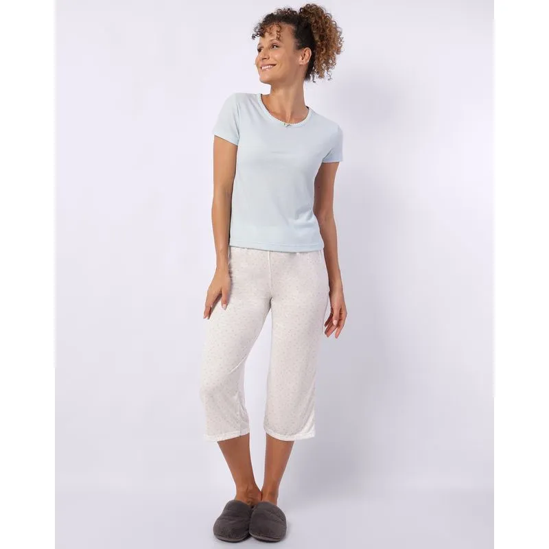 Pijama Feminino Pantacourt Canelado Estampado Azul GG
