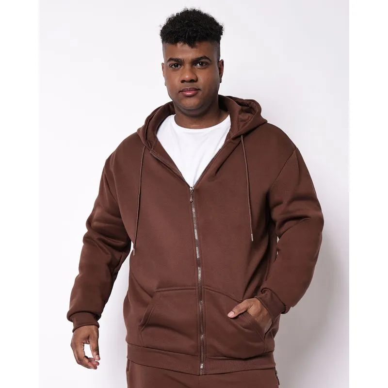 Jaqueta Moletom Plus Size Masculina Básica com Capuz Marrom G3