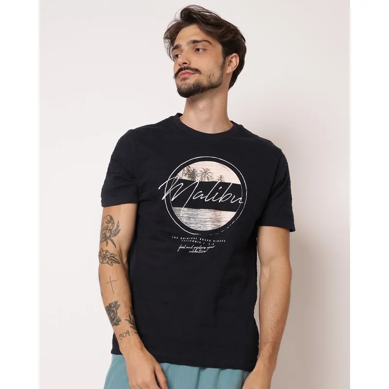 Camiseta Masculina Surf Algodão Estampa Marinho G