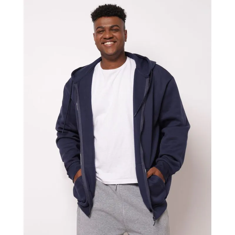 Jaqueta Moletom Plus Size Masculina Básica com Capuz Marinho G1