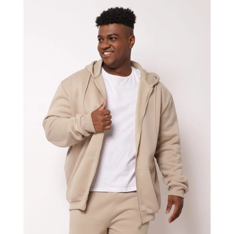 Jaqueta Moletom Plus Size Masculina Básica Bege G1