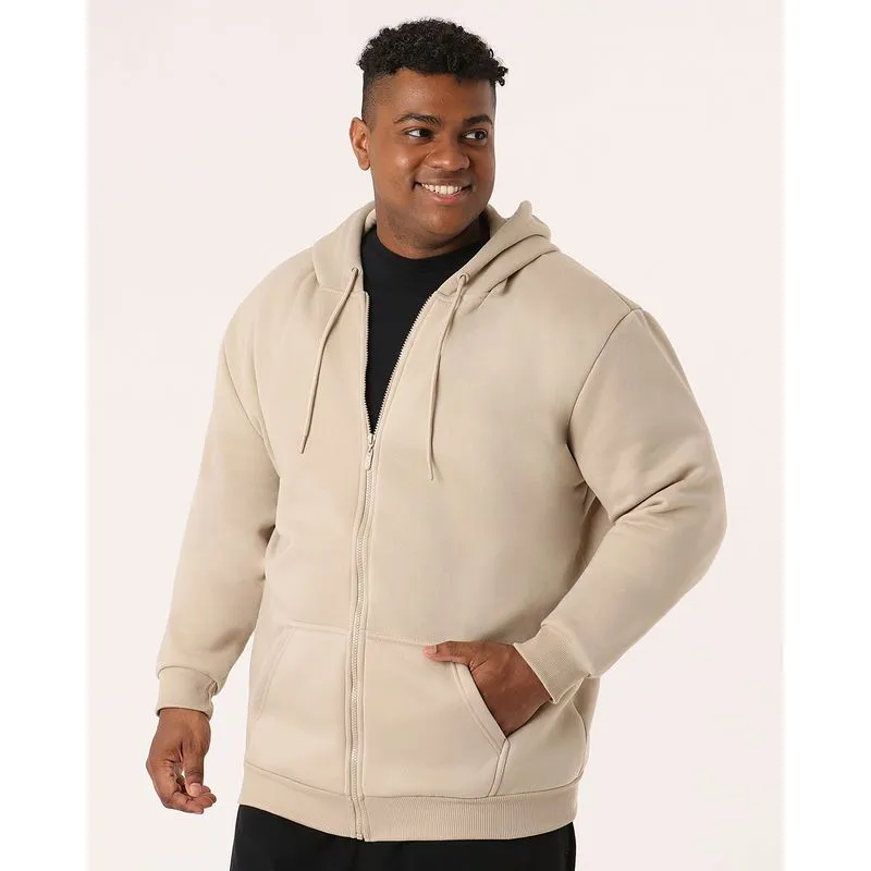 Jaqueta Moletom Plus Size Masculino Com Capuz Bege G1