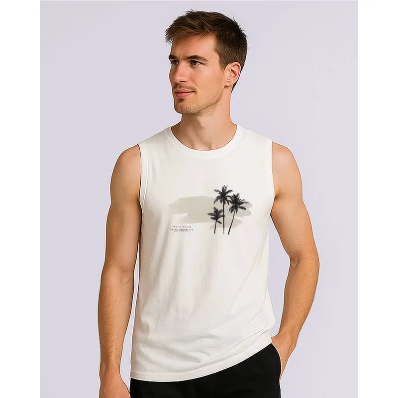 Regata Masculina Machão com Estampa Tropical Off White GG