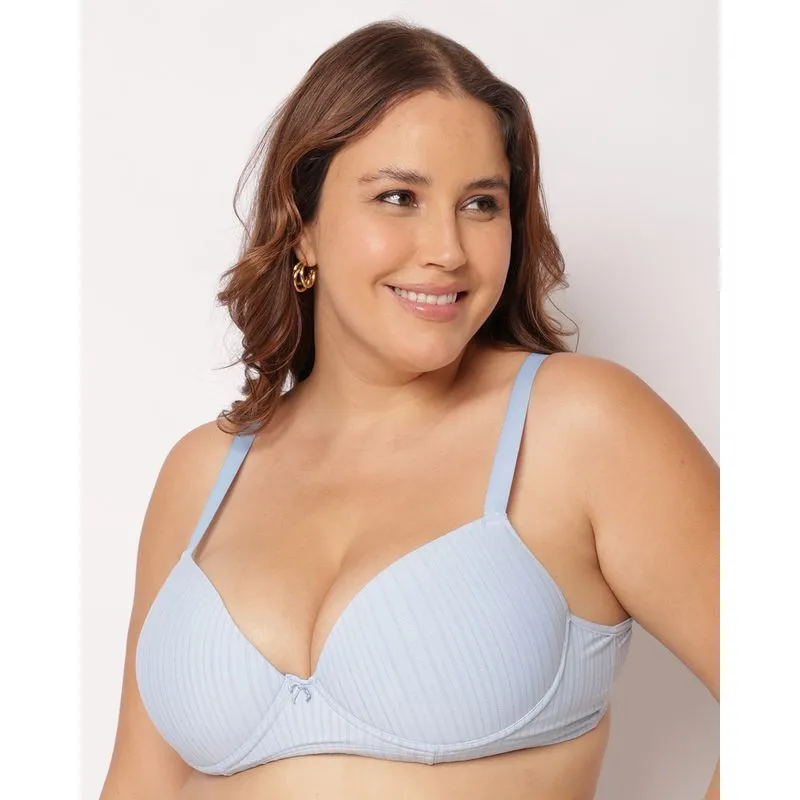 Sutiã Plus Size com Bojo e Aro Canelado Azul 50