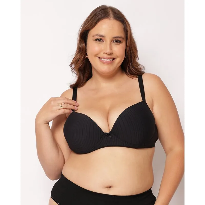Sutiã Plus Size com Bojo e Aro Canelado Preto 52