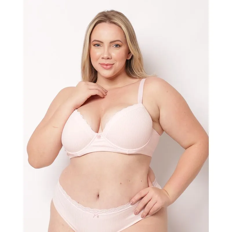 Sutiã Plus Size Feminino com Base e Bojo Canelado Rosa 48