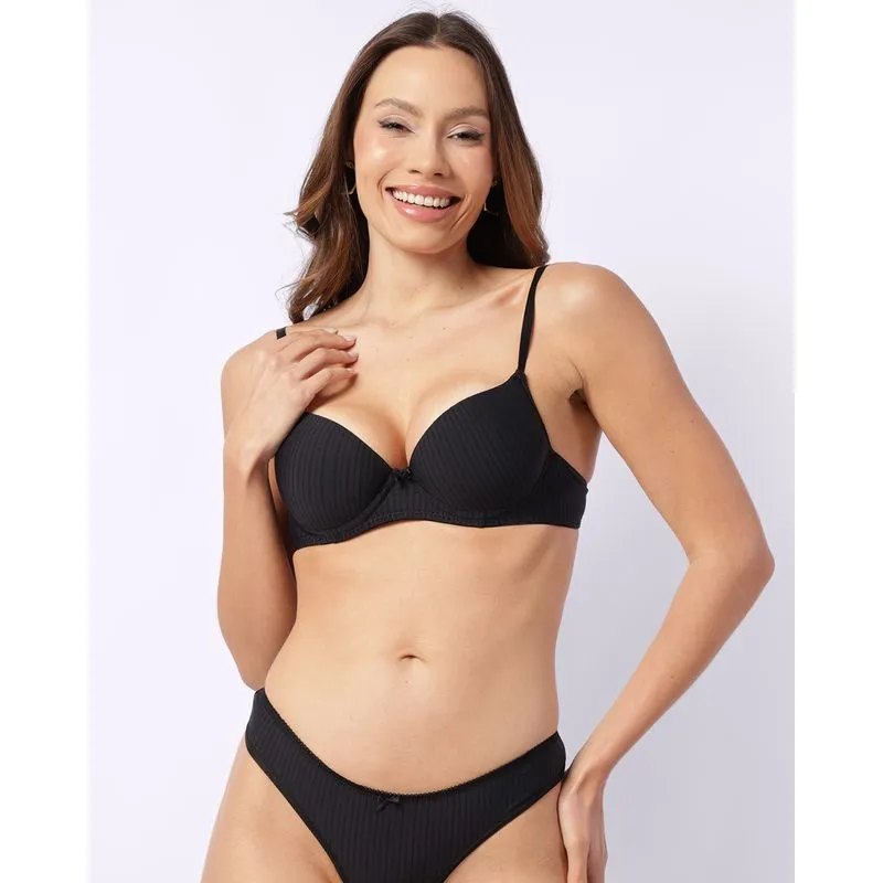 Sutiã Feminino Base Poliamida Canelado com Bojo Preto 42