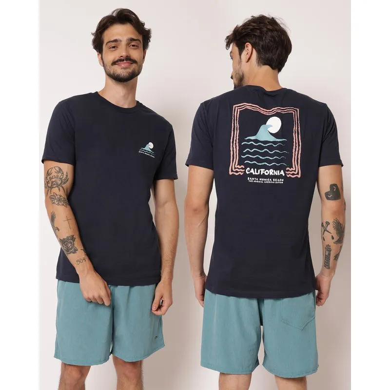 Camiseta Masculina Surf Estampa Frente e Costas Marinho P