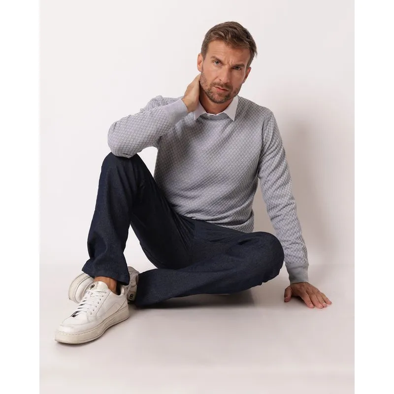Suéter Masculino Tricô Texturizado Cinza GG